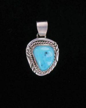 Small Turquoise Teardrop with Roped Silver and Tooled Silver Pendant