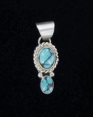 Small Turquoise Oval with Roped Silver and Stone Attached Pendant
