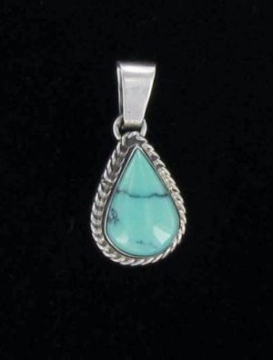 Sm Turquoise Teardrop w Roped Silver