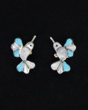 Zuni Multi-Stone Hummingbird Inlaid Post Earring