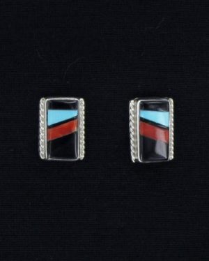 Zuni Multi-Stone Inlaid Rectangle Post Earring