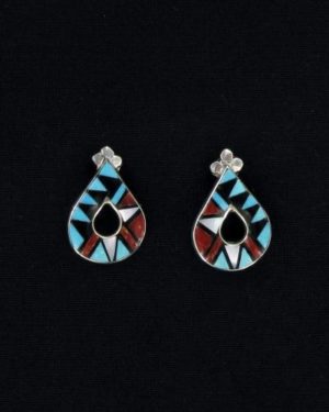 Zuni Multi-Stone Inlaid Teardrop Post Earring