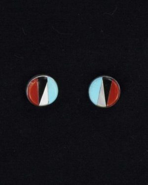 Zuni Multi-stone Inlaid Round Post Earring