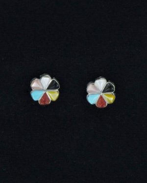 Zuni Multi-Stone Inlaid Flower Post Earring