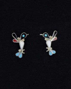 Zuni Multi-Stone Inlaid Hummingbird Post Earrings