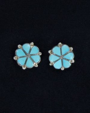 Zuni Six Petal Turquoise Inlaid Cluster Post Earring