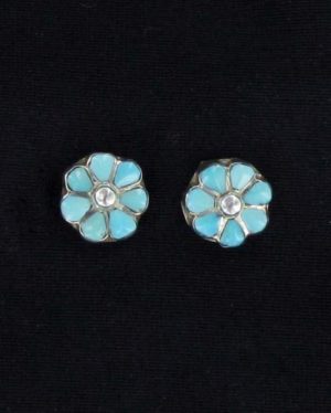 Zuni Inlaid Turquoise Flower Post Earring