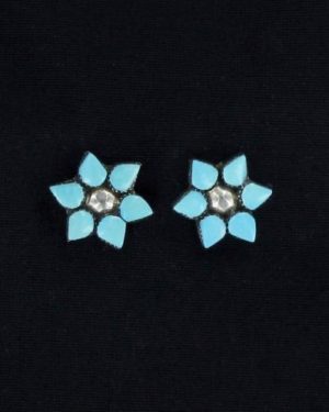 Zuni Six Turquoise Flower Petal Inlaid Post Earrings