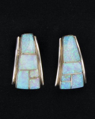 Native American Sterling Silver Earrings : Navajo Opal Inlaid Post ...