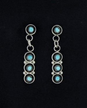 Four Pettipoint Turquoise Post Dangle Earrings