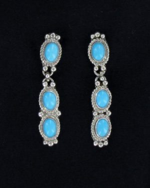 Turquoise Triple Stone Post Dangle Earring