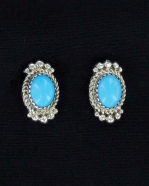 Turquoise in Beaded Silver Post Earring