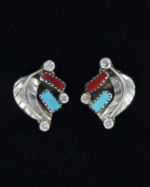 Coral And Turquoise With Leaf Post Earring