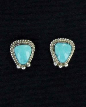 Small Turquoise Teardrop with Rope Trim Post Earring