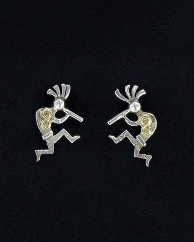 Navajo Kokopelli with Gold Swirl Post Earring