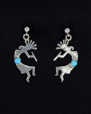 Navajo Kokopelli with Turquoise Stone Post Dangle Earring