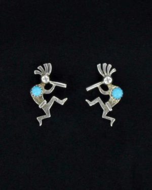 Navajo Kokopelli with Turquoise Stone Post Earring