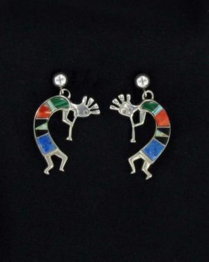 Navajo Multi-Stone Kokopelli Inlaid Post Dangle Earring