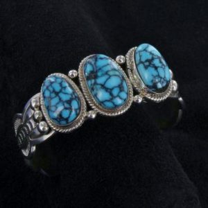 Three Stone Spider Web Turquoise Bracelet