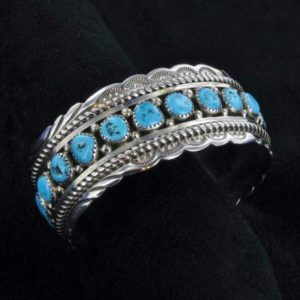 Turquoise Stones in Stamped Silver Bracelet