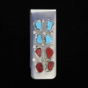 Zuni Turquoise and Coral Stone Money Clip