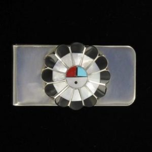 Zuni Multi-Stone Inlaid Sun Face Money Clip