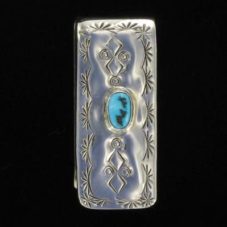 Navajo Turquoise Stone Money Clip with Stamp Work