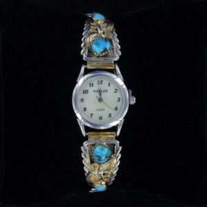 Navajo Turquoise Stones with 12Kt Gold Filigree Watch