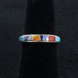 Navajo Thin Multi-Stone Inlaid Band Ring