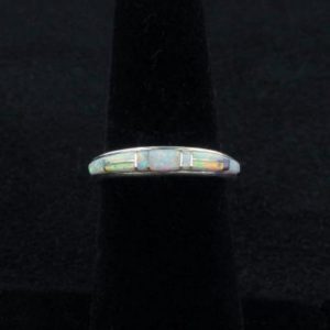 Navajo Thin Cultured Opal Inlaid Band Ring