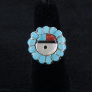 Zuni Turquoise Inlaid Sun Face Ring