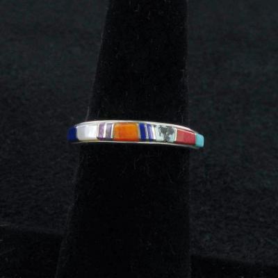 Native American Silver Rings Navajo Thin Multi Stone Inlaid Band