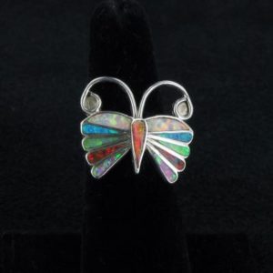 Zuni Cultured Opal Inlaid Butterfly Ring