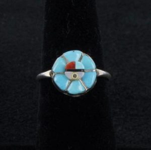 Small Zuni Turquoise Sun Face Ring