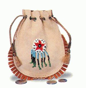 Leather Beaded Poke - Drawstring Bag