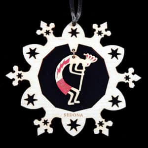 Kokopelli in Snowflake Wood Ornament