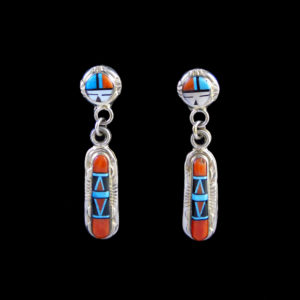 Zuni Multi-Stone Inlaid Sun with Oval Dangle Earring