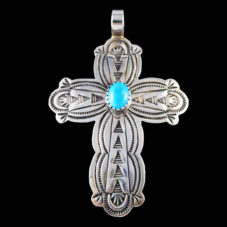 Turquoise Silver Cross w Stamp Work