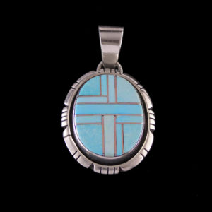 Turquoise Inlaid Oval Pendant w Trim