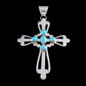 Five Turquoise Stone Cross Pendant