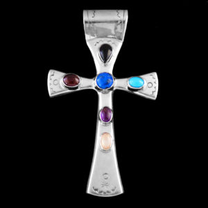 Multi Stone Silver Cross Pendant