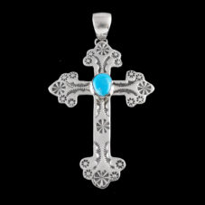 Stamped Silver & Turquoise Cross