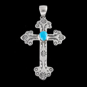 Stamped Silver & Turquoise Cross