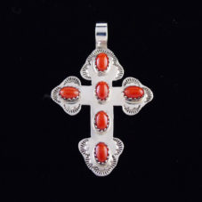 Silver Cross with Six Coral Stones