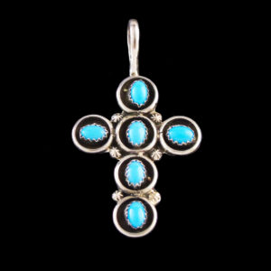 Silver Cross w Six Turquoise Stones