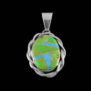 Gaspeite & Turquoise Inlaid Pendant