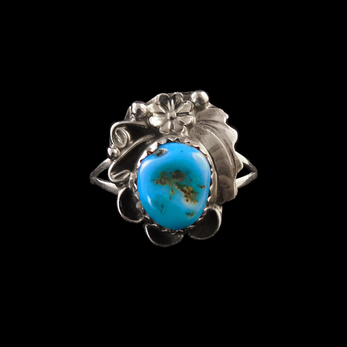 Navajo Turquoise Stone Leaf Ring