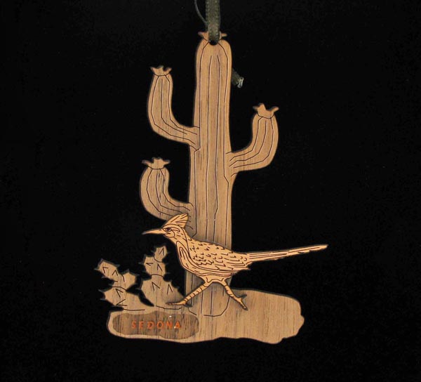 roadrunner saguaro wood ornament joe wilcox indian den road runner christmas ornament