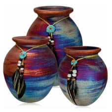 Raku- Medium and Large Spirit Jar with Feathers