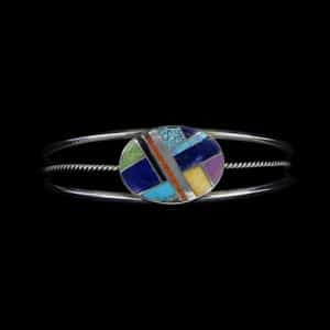 Sterling Silver Bracelet with Oval Multi-Stone Inlay